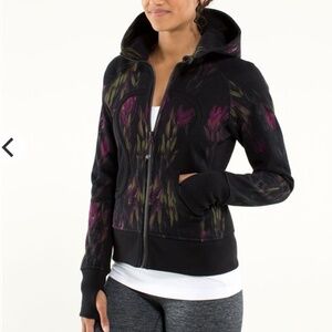 Lululemon Full Zip Scuba Hoodie With Stretch Size 8 Midnight Iris Black Floral